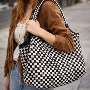 Elegant Black and White Checkered Tote Bag